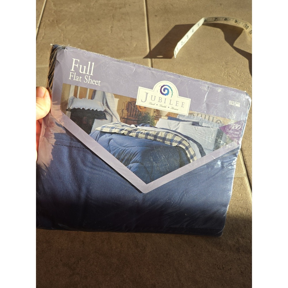 Vintage Percale Bed Sheet Flat Navy Blue Full 81x 96" Size Bed NIP NOS In Pkg